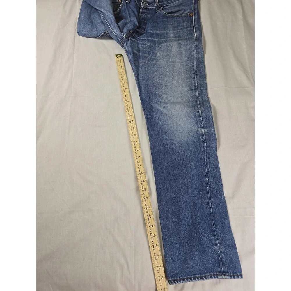 Levis 501 Jeans Mens 34x33 Blue WaterLess Regular Straight Button Fly Distressed